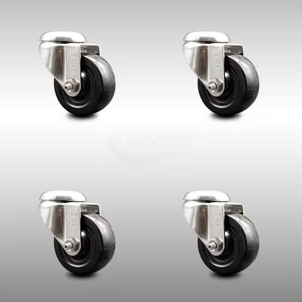3 Inch 316SS Hard Rubber Wheel Swivel Bolt Hole Caster Set, Service Caster, Mfr#: SCC-SS316BH20S314-HRS-4